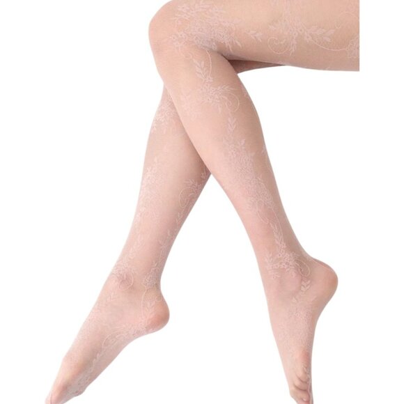 🎄 NIP 🛍️ OROBLU WOMEN'S FLORAL HOLIDAY COCKTAIL PARTY BLUSH TIGHTS LARGE / XL - Picture 3 of 4